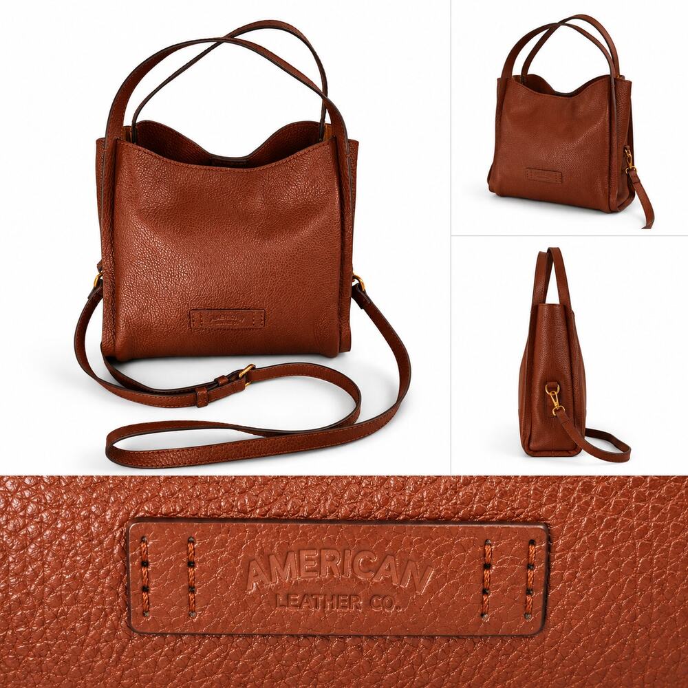 Structured Pebbled Leather Crossbody/Tote Bag in Chestnut Brown - Picture 2 of 14